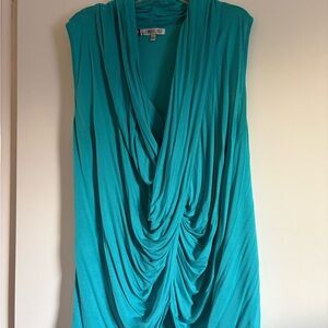 Jennifer Lopez Turquoise Draped Sleeveless Top